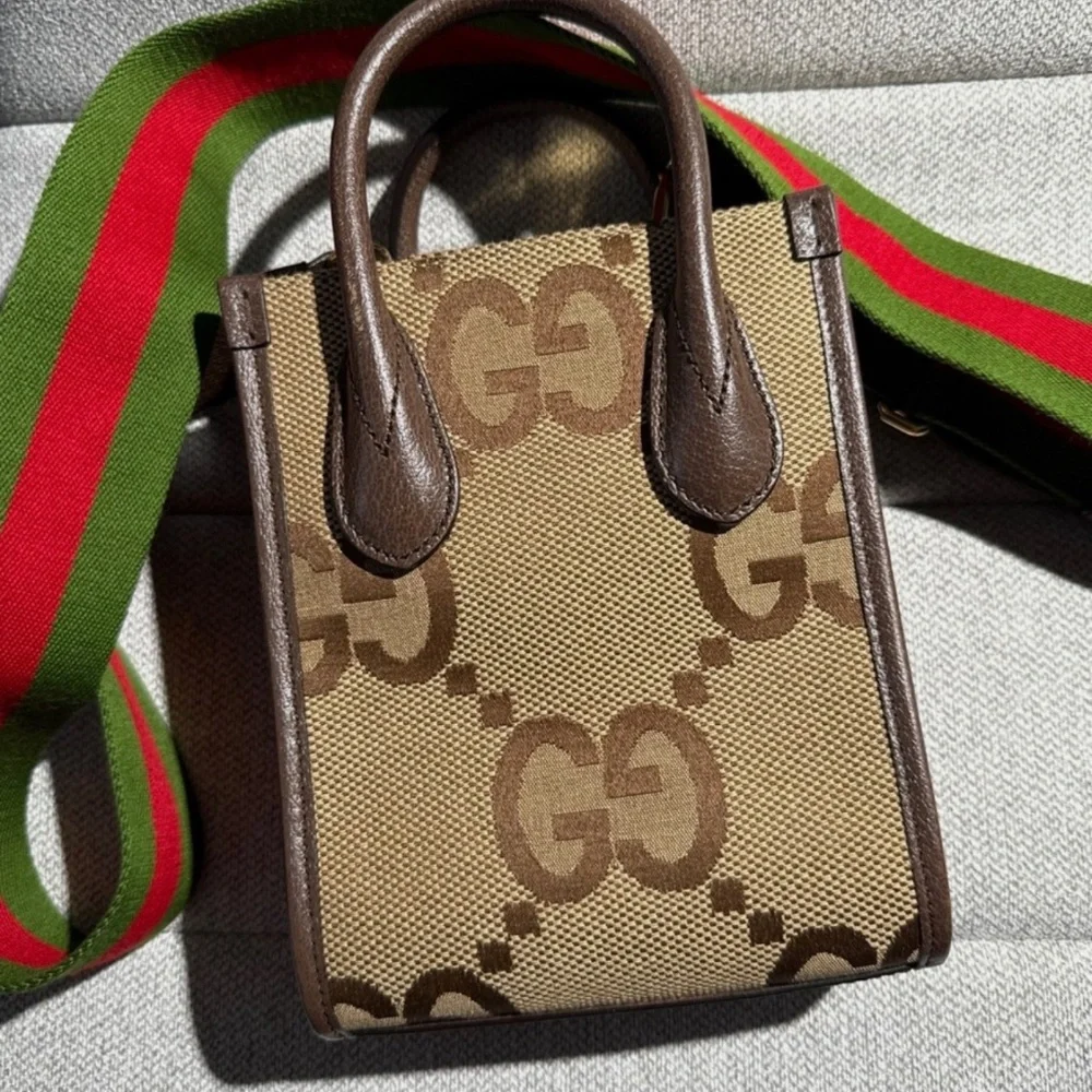 Gucci Monogram Jumbo GG Textured Dollar Web Strap Mini Tote Crossbody - Picture 5 of 6